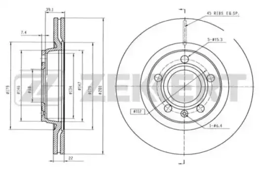 Тормозной диск ZEKKERT BS-5195 вентилируемый передняя ось