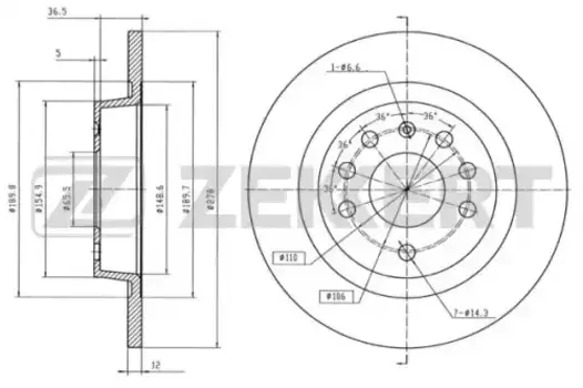 Тормозной диск ZEKKERT BS-5382 полный задняя ось