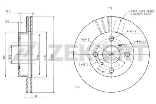 Тормозной диск ZEKKERT BS-5712 вентилируемый передняя ось
