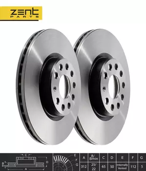 Тормозной диск ZENTPARTS Z05949 вентилируемый передняя ось