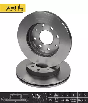 Тормозной диск ZENTPARTS Z06062 вентилируемый передняя ось