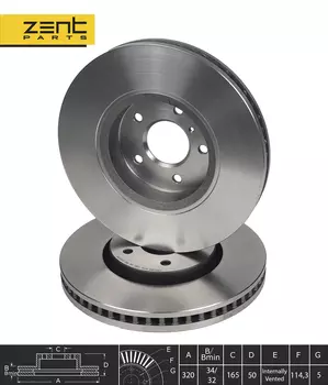 Тормозной диск ZENTPARTS Z06186 вентилируемый передняя ось