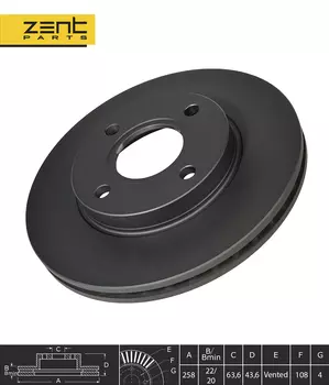 Тормозной диск ZENTPARTS Z06254 вентилируемый передняя ось