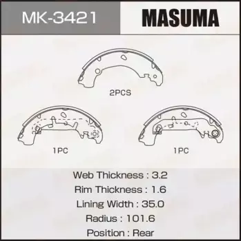 Тормозные колодки барабанные задняя ось MASUMA MK-3421