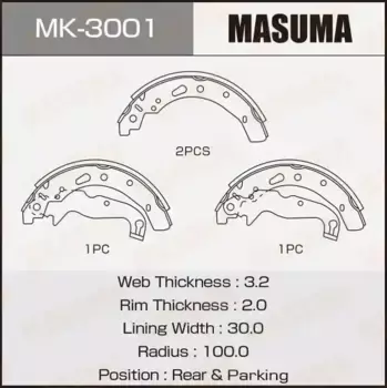Тормозные колодки барабанные задняя ось MASUMA MK-3001