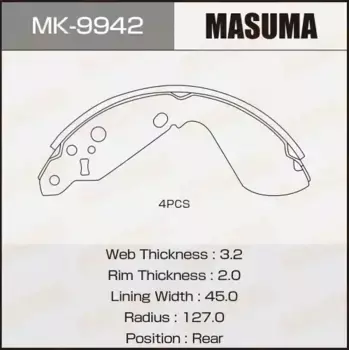 Тормозные колодки барабанные задняя ось MASUMA MK-9942