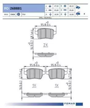 Тормозные колодки дисковые FOMAR FO268881