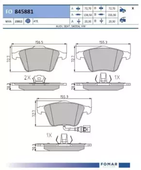 Тормозные колодки дисковые FOMAR FO845881