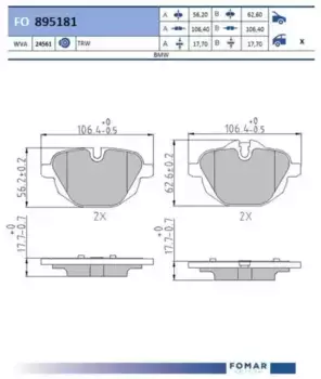 Тормозные колодки дисковые FOMAR FO895181