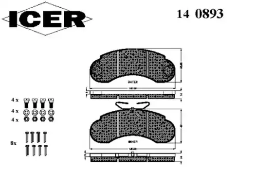 Тормозные колодки дисковые передняя ось ICER 140893