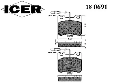 Тормозные колодки дисковые передняя ось ICER 180691