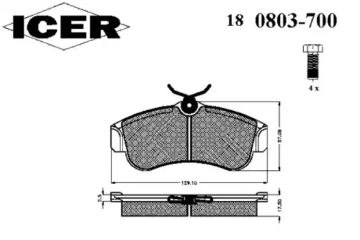 Тормозные колодки дисковые передняя ось ICER 180803-700