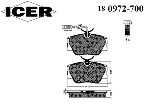 Тормозные колодки дисковые передняя ось ICER 180972-700