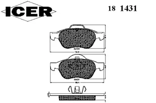 Тормозные колодки дисковые передняя ось ICER 181431