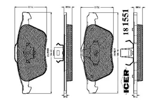 Тормозные колодки дисковые передняя ось ICER 181551