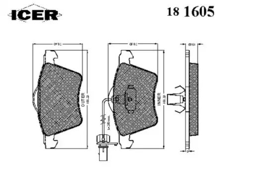 Тормозные колодки дисковые передняя ось ICER 181605