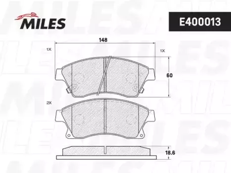 Тормозные колодки дисковые передняя ось MILES E400013