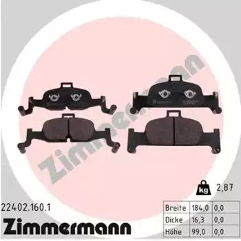 Тормозные колодки дисковые передняя ось ZIMMERMANN 22402.160.1