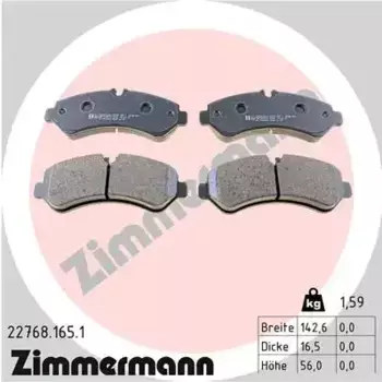 Тормозные колодки дисковые передняя ось ZIMMERMANN 22768.165.1