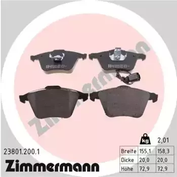 Тормозные колодки дисковые передняя ось ZIMMERMANN 23801.200.1