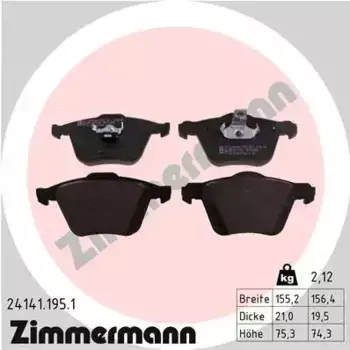 Тормозные колодки дисковые передняя ось ZIMMERMANN 24141.195.1