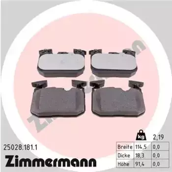 Тормозные колодки дисковые передняя ось ZIMMERMANN 25028.181.1
