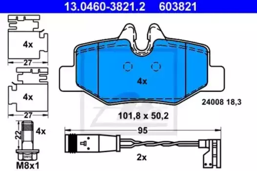 Тормозные колодки дисковые задняя ось ATE 13.0460-3821.2