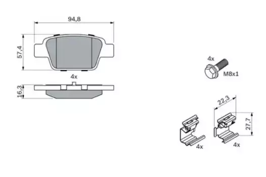 Тормозные колодки дисковые задняя ось BOSCH 0 986 494 030