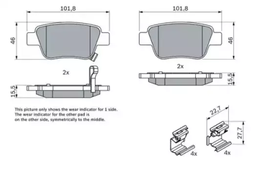 Тормозные колодки дисковые задняя ось BOSCH 0 986 424 798