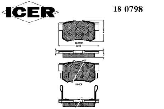 Тормозные колодки дисковые задняя ось ICER 180798