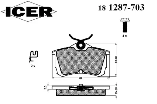 Тормозные колодки дисковые задняя ось ICER 181287-703