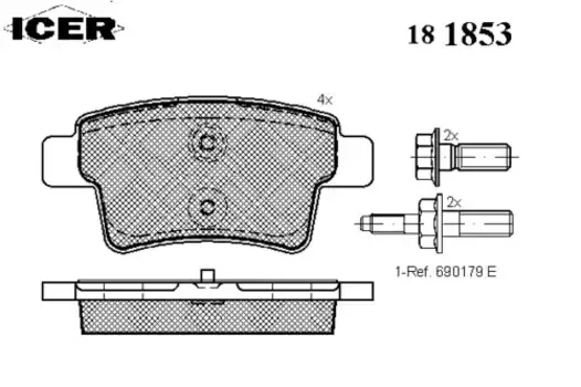 Тормозные колодки дисковые задняя ось ICER 181853