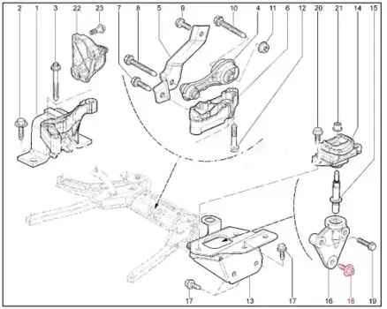 Винт крепления правого демпфера подвески двигателя в сборе Largus. XRAY 7703602187 LADA