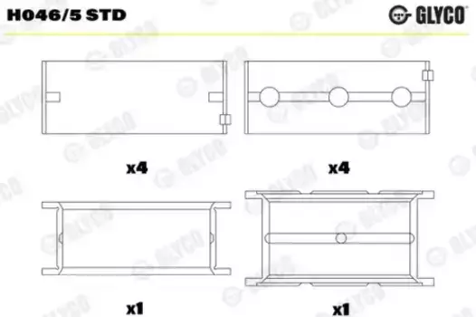 вкладыши коренные к-кт! STD (5)\ Renault Laguna/Safrane 2.0 16V DOHC 95> H046/5 STD GLYCO