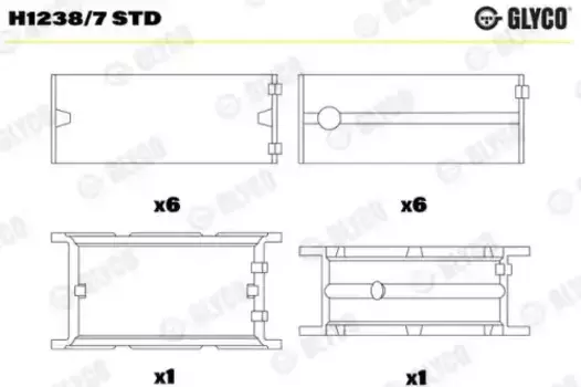вкладыши коренные к-кт! STD (7)\ BMW E46/E60/E61/E53 2.5D/3.0D M57N 03> H1238/7 STD GLYCO