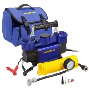 воздушный компрессор! GY-80L 80 л/мин, двухпоршн., питание от АКБ, съемный шланг, сумка\ GY000118 GOODYEAR