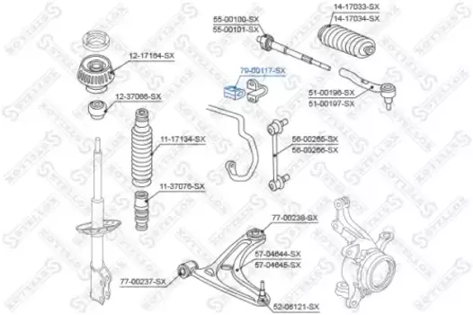втулка стабилизатора переденго! 21мм\ Honda JAZZ/FIT 02-08 79-00117-SX STELLOX