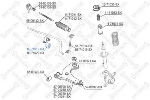 втулка стабилизатора переднего центральная! d15\ Mazda 121 ZQ all 96-99 89-71019-SX STELLOX