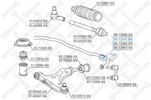 втулка стабилизатора переднего центральная! d16\ Mitsubishi Carisma DA1A-DA5A 97-99 89-72041-SX STELLOX