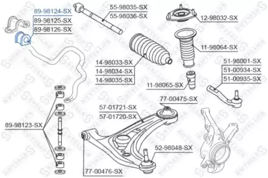 втулка стабилизатора переднего центральная! d19\ Toyota Yaris NCP10 1.3/1.5 16V 99> 89-98124-SX STELLOX