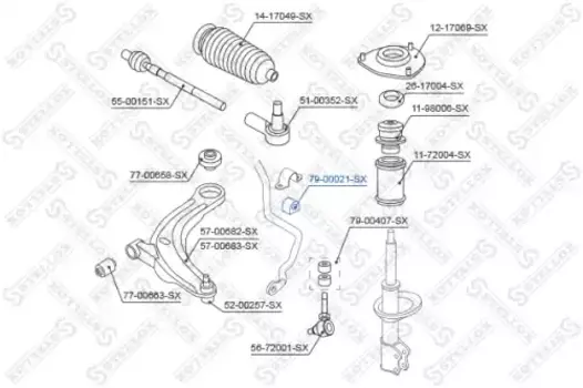 втулка стабилизатора переднего центральная!\ Mitsubishi Lancer CS1A/CS2A/S3A 00> 79-00021-SX STELLOX