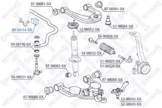 втулка стабилизатора переднего центральная!\ Toyota 4 Runner #ZN18#/Land Cruiser 95-02 89-98114-SX STELLOX
