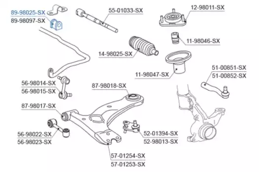 втулка стабилизатора переднего центральная!\ Toyota Avensis 97-00 89-98025-SX STELLOX