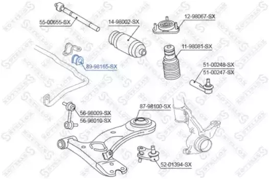 втулка стабилизатора переднего центральная!\ Toyota Picnic CXM10/SXM10 96-01 89-98165-SX STELLOX