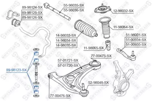 втулка стабилизатора переднего!\ Toyota Yaris NCP1/NLP1/SCP1 99> 89-98123-SX STELLOX