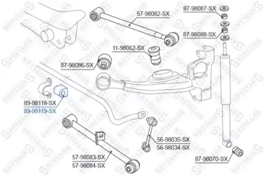 втулка стабилизатора заднего центральная!\ Toyota RAV 4 ACA21/ACA23 00> 89-98119-SX STELLOX
