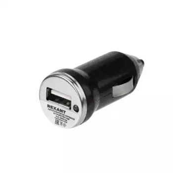 зарядное устройство! в прикуриватель USB, 5V, 1000mA, черное \ 16-0280 REXANT