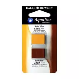 Акварель Daler-Rowney "AQUAFINE" в кюветах, 2 шт, неаполит желтый/жжёная умбра