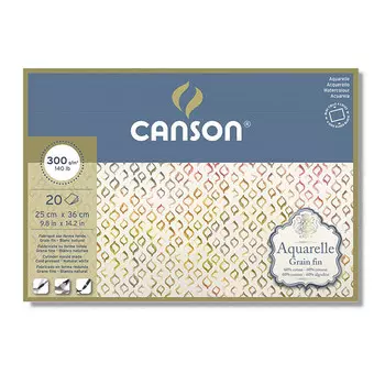 Альбом-склейка для акварели Canson "AQUARELL" CP Fine, 25х36 см 20 л 300 г, 60 % хл, склейка по 4 ст