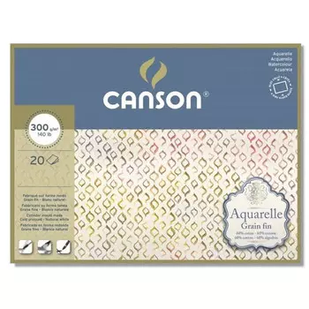 Альбом-склейка для акварели Canson "AQUARELL" CP Fine, 20 л 300 г, 60 % хлопка, склейка по 4 ст